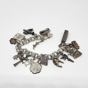 Sterling Silver 15 Charm Bracelet Disney Bambi Tinkerbell California San Fran
